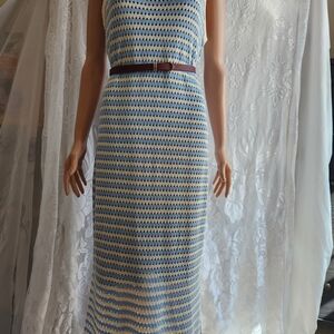 Blue and Cream Striped Knit Maxi Skirt